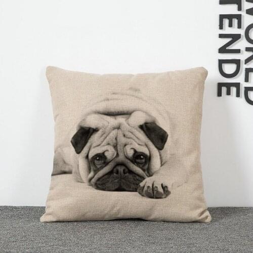 Cute Pug Dog Cartoon Pillowcases Animal Cat Cotton Linen Pattern Pillow Cases 45x45cm Euro Decorative Throw Pillow Cover