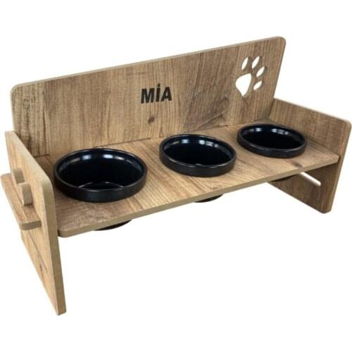 Triple Black Ceramic Kaseli Height Adjustable Cat and Small Breed Dog Mama and Water Container