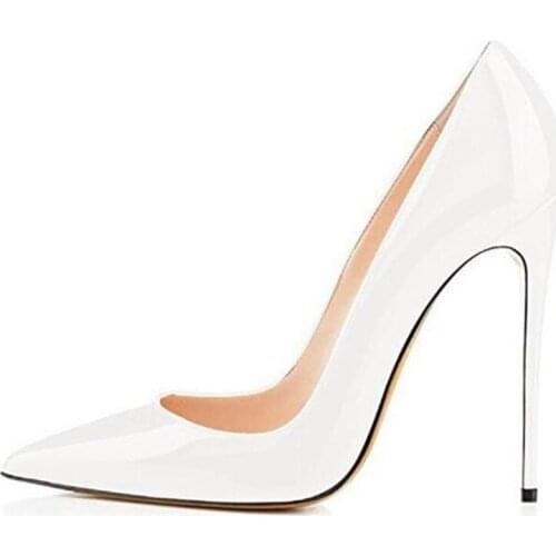 Women Shoes Women Pumps Patent Leather Slip On 12CM Thin High Heels Pointed Toe Dress Sexy Party Office & Career Shallow white