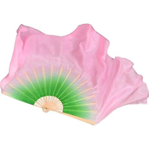 Pink/Green Gradient Belly Dance Silk Fan Veils Chinese Half-Circle short Fans for Stage Dancing Prop Fan 2 sides 1pair/2pcs