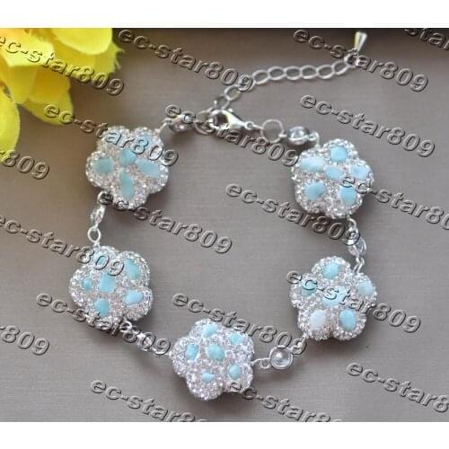 Z11253 8"~10" 20mm Blue Aquamarine Flower CZ Chain Bracelet Woman Fashion Jewelry