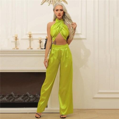 2 Pcs Womens Pantsuit Halter Sleeveless Jumpsuits Sexy Waisted Pantsuit And Bodysuit Sweatshirt Evening Dress Trouser suits