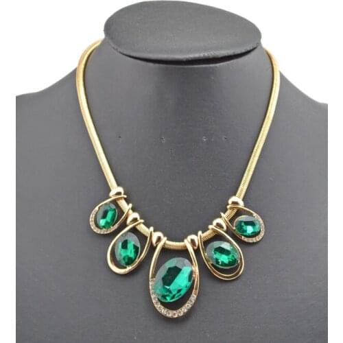 Idealway Fashion Green Crystal Water Drop Pendant Necklace Gold Alloy Zircon Necklaces & Pendants For Women Accessories