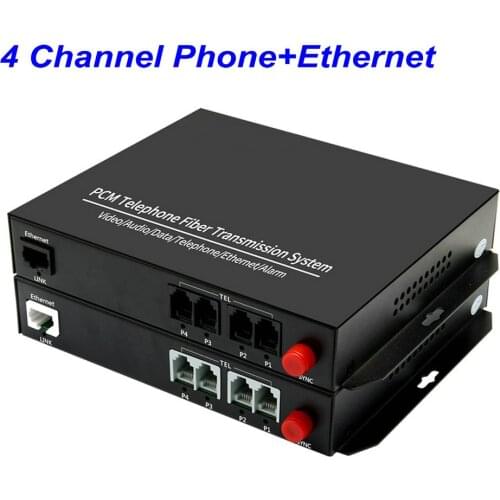 1 Pair 4 Channel -PCM Voice Tel Over Fiber Optic Multiplexer Extender with 100M Ethernet,Support Caller ID and Fax Function