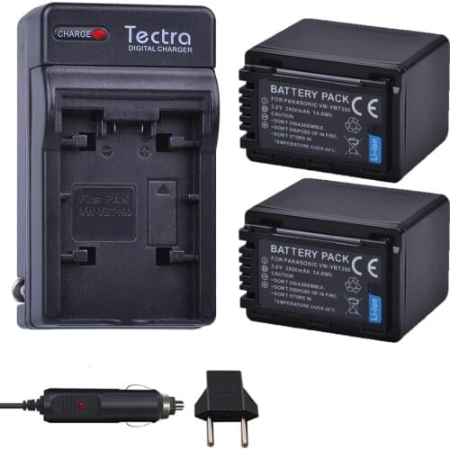 2PCS 3900mAh VW-VBT380 VW VBT380 Battery+AC Charger+Car Plug for Panasonic HC-V180GK HC-WX970GK HC-V380GK HC-V800 V380 Battery