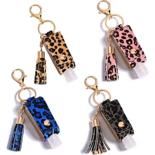 30ml Portable Empty Leakproof Plastic Travel Bottle for Hand Sanitizer with Tassels Leather Keychain Holder Carriers