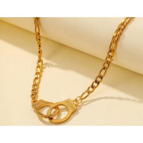 316L Stainless Steel Gold Color Handcuff Shape Charms Chain Choker Pendant Necklace For Women Fashion Fine Jewelry Gift SAN442