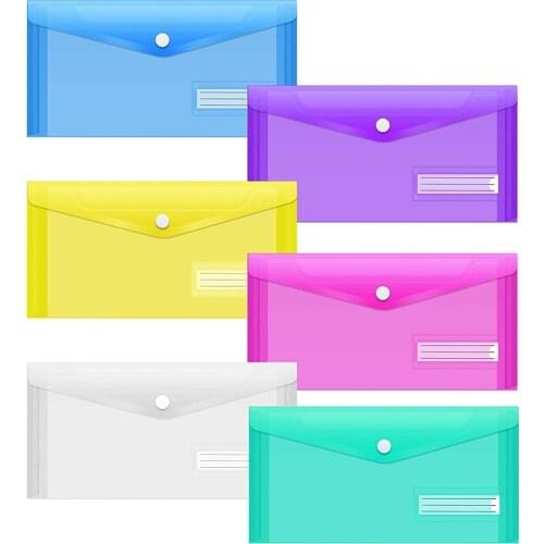 5 Packs A6 Clear Envelopes File Folder Bill Bag Pencil Case with Label Pocket, A6 Envelope File Pouch for School Office Home Use