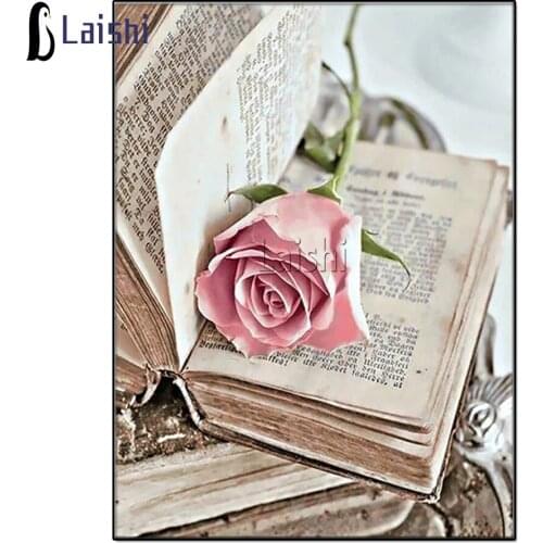 5D DIY full Square Round drill Diamond Painting Pink Rose Flower On Book Mosaic Cross Stitch Plant Handmade Art Home Decoration