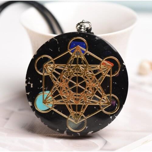 Amulet Yantra Meditation Orgonite Healing Sri Yantra Necklace 7 Chakra Energy Crystal Quartz Agate Gemstone Foil Sequins Yoga