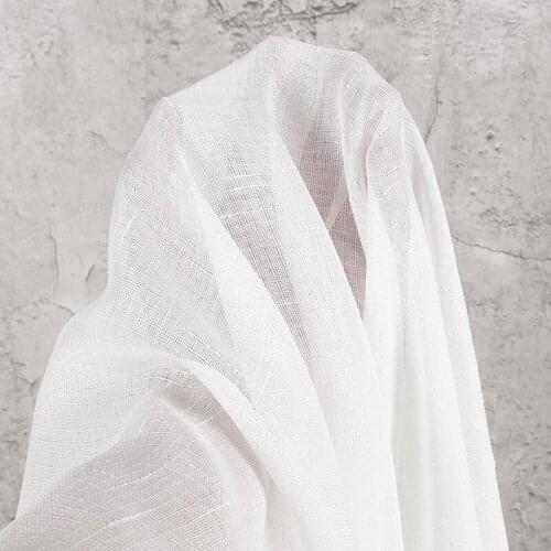 White translucent white slubby yarn curtain fabric hard coarse old cotton hemp texture mesh clothing design fabric wholesale