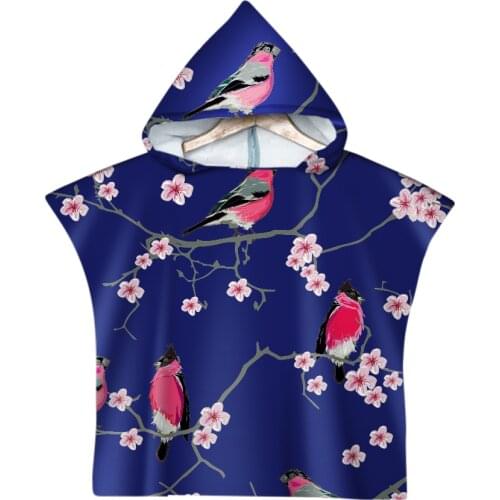 Free shipping Tropical Flower Birds Toucan Baby Kids Children Hooded Towel Pool Beach Poncho Towel Cape Novelty Gift