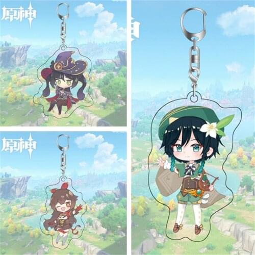 Genshin Impact Keychain Amber Diluc Barbatos Anime Cosplay Accessories Kawaii Key Chain Pendant Cartoon Badge