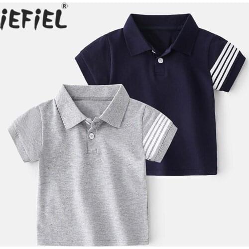 Kids Boys Short Sleeve Shirts Summer Solid Cotton Turn-down Collar School Clothes Handsome Little Boys T-Shirts Tops