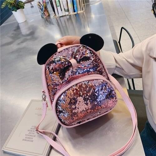 Kids Cartoon School Backpack Girls Sequin Travel Shoulder Bag Hiking Backpacks For Girls Cute Mouse Ear Shaped Small Bags Sac