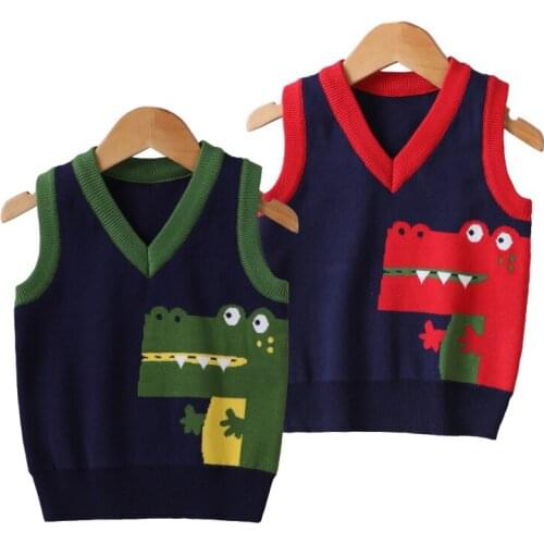 Kids Knitted Waistcoat Boys clothes Outerwear Vest childrens clothing Cotton v-neck cartoon dinosaur Childrens vest