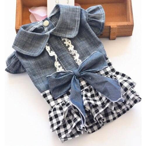 Dog Cat Denim Dress Clothes Pet Tutu Bow-Tie Leisure Skirt Clothing Chihuahua Princess Dresses for Small Dogs Cats ropa perros