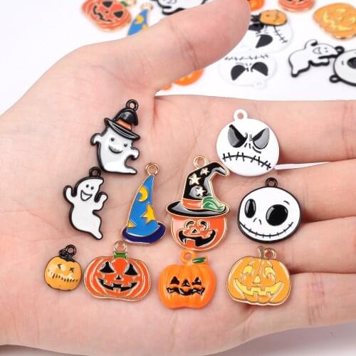 10pcs/lot Enamel Halloween Charms Pumpkin Skull Ghost DIY for Jewelry Finding Making Pendants Necklaces Bracelets Handmade