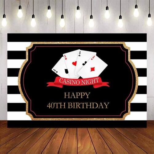 Casino night happy birthday backdrop white and black stripes background poker birthday party decoration supplies custom