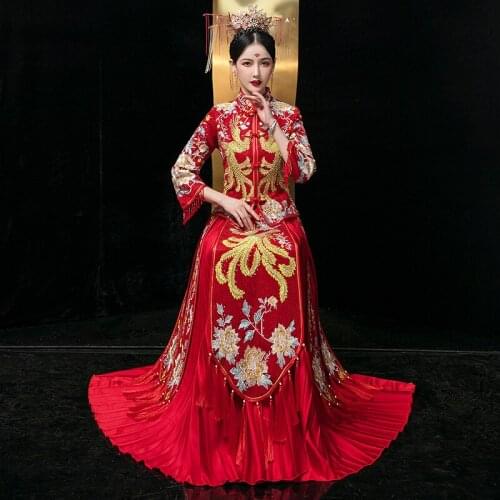 FZSLCYIYI Oversize 9XL Noble Marriage Gift Classic Toast Clothing Chinese Bride Embroidery Phoenix Cheongsam Wedding Dress