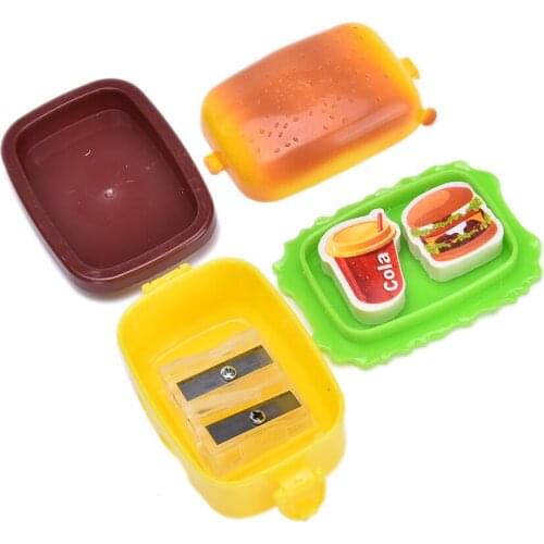 2 Hole Hamburger Shape Pencil Sharpener Eraser Rubbers For Children Student School Stationary