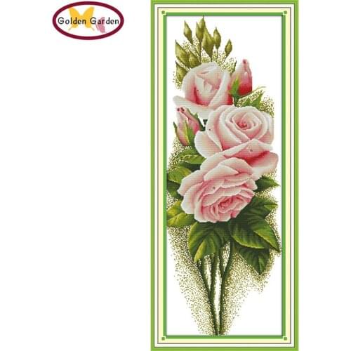 GG Pink Rose Cross Stitch Pattern Painting Counted Printed on Canvas Needlework Sets Embroidery Cross Stitch Kits for Home Decor