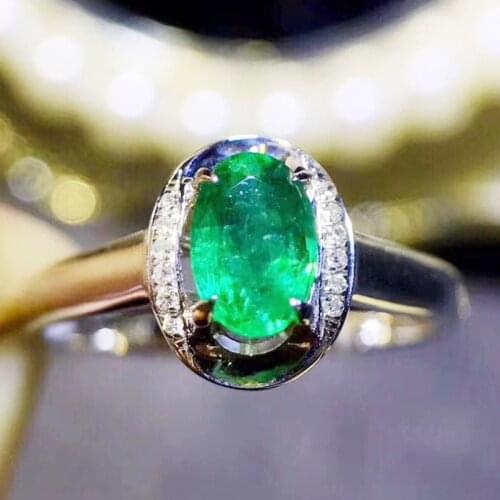 Natural real green emerald ring Per jewelry 4*6mm 0.52ct gemstone 925 sterling silver Fine handmade jewelry J210737