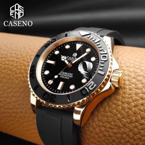 Mechanical Wristwatches Men Automatic Top luxury brand Watch Mens Gold Stainless Steel Sapphire mirror Silicone Watch New CASENO