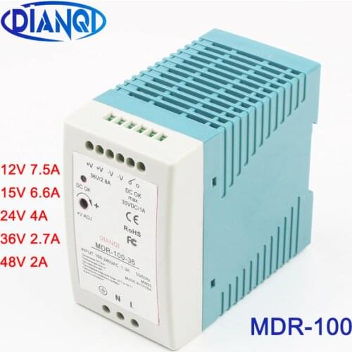 Mini Size Single Output Industrial DIN Rail switching Power Supply ac dc MDR 100W driver output 12V 15V 24V 36V 48V With CE