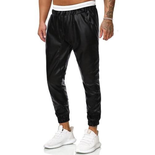 S-2Xl 2021 New Mens Black Pu Faux Leather Pants Male Pu Leather Trousers Sweatpants