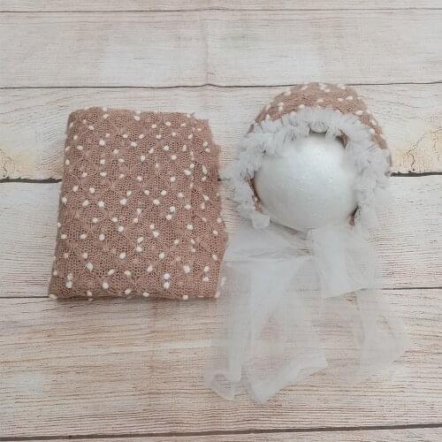 A Set 75x50cm Soft Dot Bobble Wraps and Photo Shoot Props Bonnet Baby Lacework Headbands Infant Photography Accessories