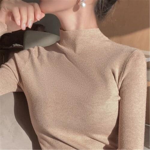 2020 Newest Knitted Women turtleneck Sweater Pullovers spring Autumn Basic Women highneck Sweater Pullover Slim female cheap top