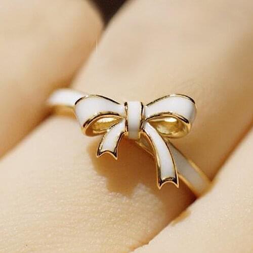 New Fashion Cute Bow Knot White Black Gold Ring for Women Fashion Wedding Engagement Jewelry 2019
