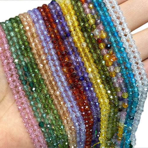 Wholesale Natural Stone Faceted Zircon Green Blue White Round Spacer Beads For Jewelry Making DIY Bracelet Necklace 2MM 3MM 4MM