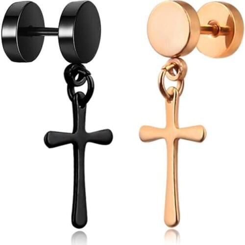 Wholesale Jewelry -- Titanium steel Black Cross Dangle Earrings For Men Women Barbell Dumbbell Earring Jewelry