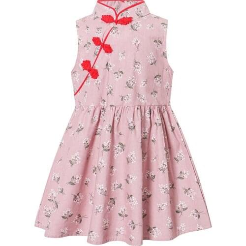 Printed girls dress spring and summer new Chinese style cotton children sleeveless baby clothes
