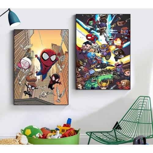 Marvel Spiderman Anime Posters Avengers Superhero Catoon Canvas Painting Print Wall Art Picture for Kids Living Room Home Decor