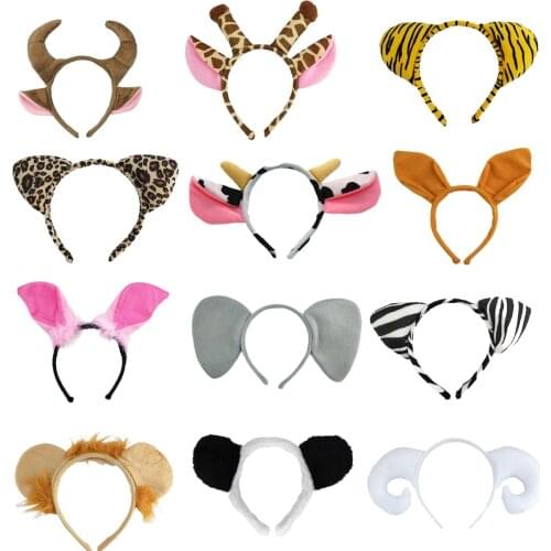 12 Pack Animal Ear Hairbands Headbands Zoo Cartoon Plush Costume Set Halloween Christmas Cosplay Birthday Theme Party Supply