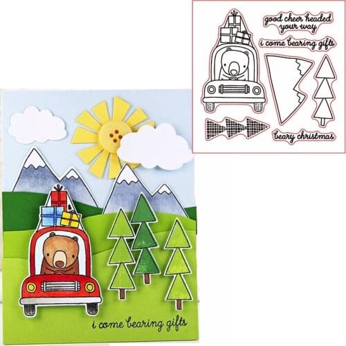 Bear Drive Good Cheer Headed Your Way Clear Transparents Silicone Bear+Phrases For DIY Scrapbooking Card Making