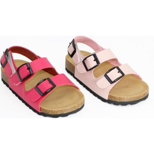 Kids Sandals 2021 Summer PU Leather Corks Boys Girls Flats Baby Non-Slip Students Shoes Indoor Outdoor Toddler 1-3-12 Years