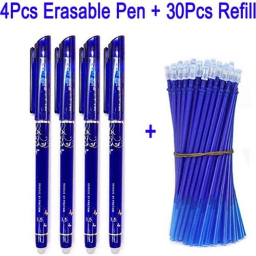 34Pcs/Set Erasable Gel Pen Refill 0.5mm Needle Tip Blue Black Red Ink Rod Washable Handle Office School Writing Stationery Tools