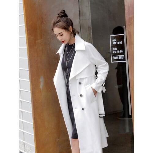 White windbreaker womens middle and long small man loose temperament 2021 new fashion straight tube spring and autumn coat