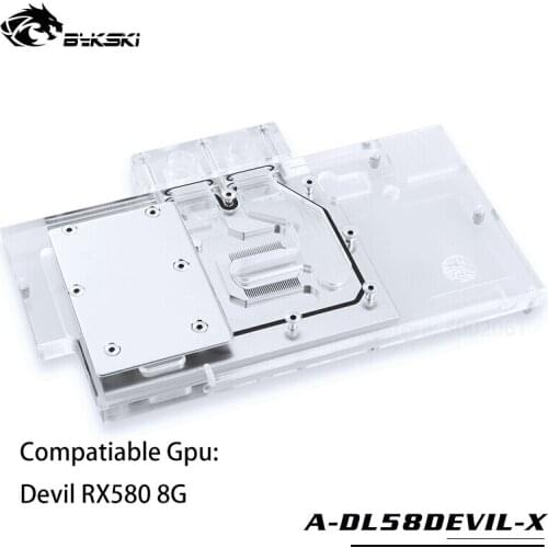 BYKSKI Water Block use for PowerColor RX580 Red DEVIL 8G RX590 / Video Card Full Cover Graphics Card Copper Radiator Block RGB