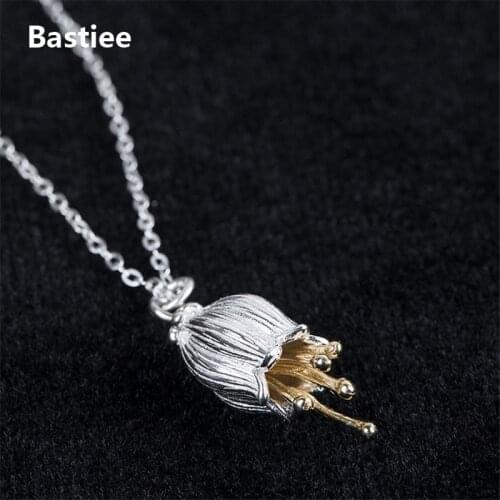 Bastiee 925 Sterling Silver Necklace Pendant Campanula Flower Jewelry For Women Accessories Link Chain China Handmade Jewellery