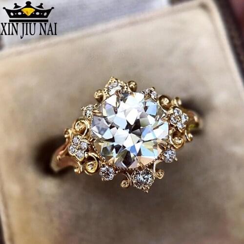 2019 New Fashion Clear CZ Stone Gold Color Flower Wedding Rings For Woman bagues pour femme Dropshipping Valentines Day present