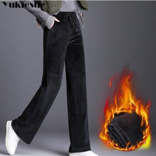Winter wide leg Pants for Women Thick Warm Trousers Female Fleece Stretch Women High Waist Pants Women Velvet Trousers 2020