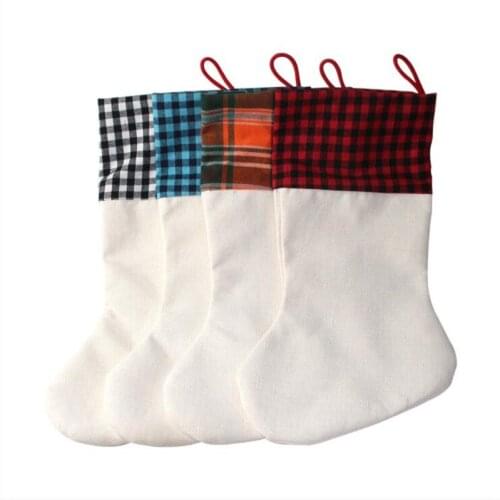 1Pcs DIY Sublimation Santa Stocking Personalized Plaid Xmas Tree Hanging Gift Ornament Large Size Storage Bag Decoration