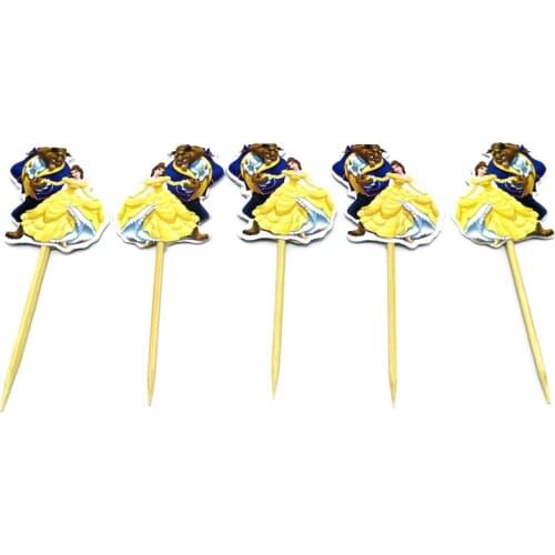 10pcs Boys Favors Decorate Birthday Party Beauty Beast Cupcake Toppers with Sticks Cake Topper Happy Baby Shower Supplies