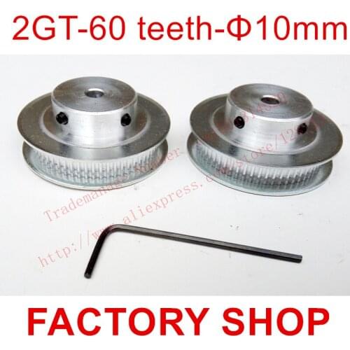 2pcs 60 teeth Bore 10mm GT2 Timing Pulley fit width 6mm of 2GT Belt 3D Free shipping