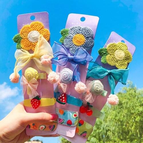 5/8 Pcs/Set Children Cute Colors Cartoon Flower Bow Ornament Hair Clips Girls Knitting Fruit Hairpins Kids Hair Accessories